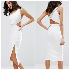 NWT Asos Pearl Asymmetric Bodycon Midi Dress